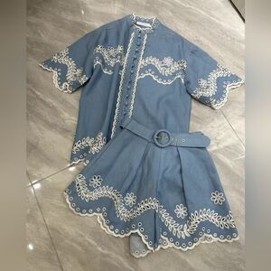 Zimmermann Junie broderie anglaise linen Shirt with Matching Shorts